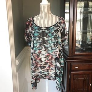 BCBG Max Azria Women’s Cold Shoulder Blouse Sz Med